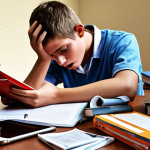 **

A person surrounded by numerous driving test preparation materials (books, apps on phone/tablet), looking stressed and overwhelmed. The scene should convey the feeling of being back in high school, studying intensely.

**