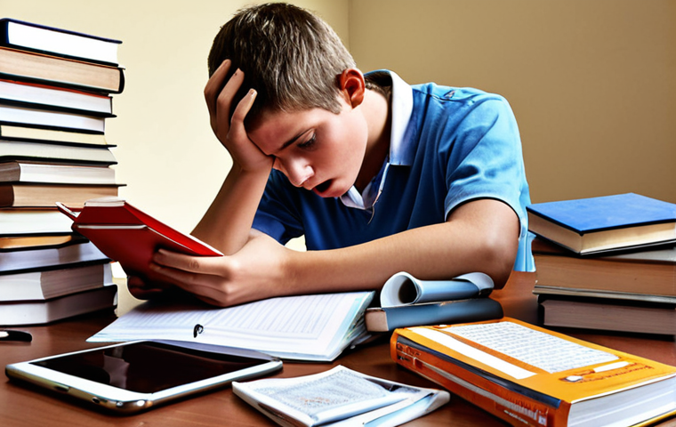 **

A person surrounded by numerous driving test preparation materials (books, apps on phone/tablet), looking stressed and overwhelmed. The scene should convey the feeling of being back in high school, studying intensely.

**