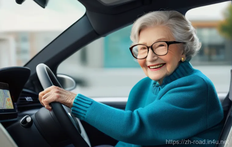 도로교통사 필수 학습 자료 추천 - Image Prompt 1: Elderly Driver Embracing Smart Technology**