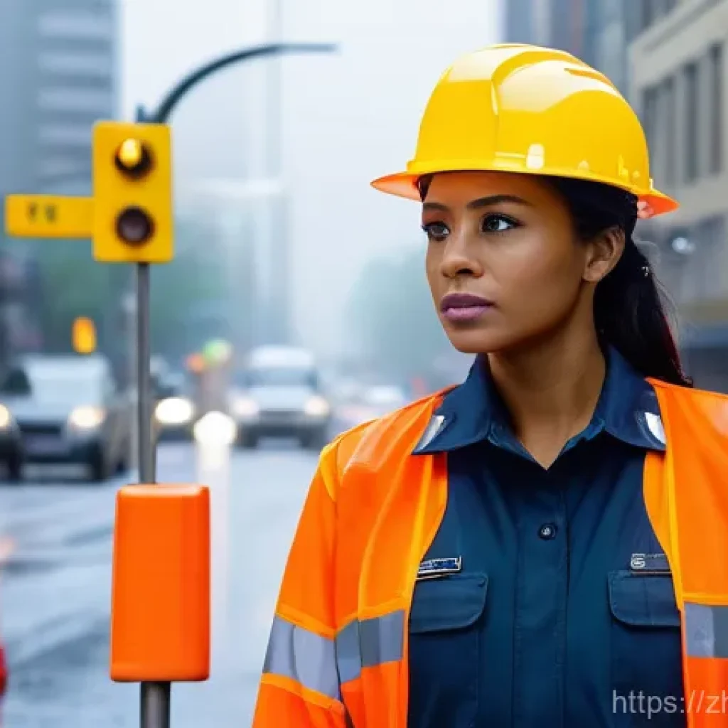 도로교통사 직업 만족도 조사 - A male or female traffic controller, wearing a complete and clean reflective safety uniform includin...