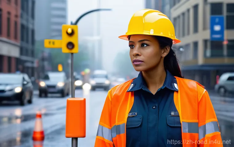 도로교통사 직업 만족도 조사 - A male or female traffic controller, wearing a complete and clean reflective safety uniform includin...