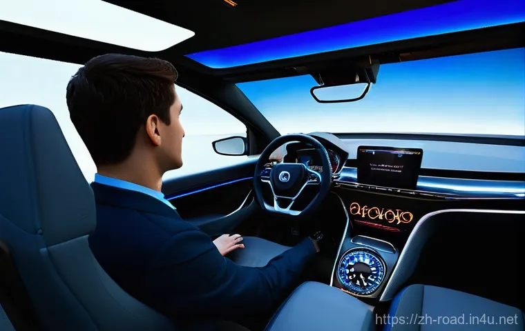 도로교통사 실기시험 준비를 위한 자료 - **Prompt 1: Futuristic Driving Test Experience**
A young adult, either male or female, is immers...