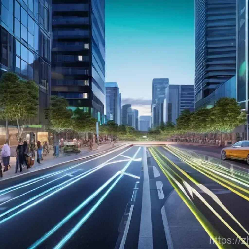 도로교통사 경력직으로의 전환 방법 - **Prompt:** A bustling, futuristic city intersection at dusk, showcasing an advanced Intelligent Tra...