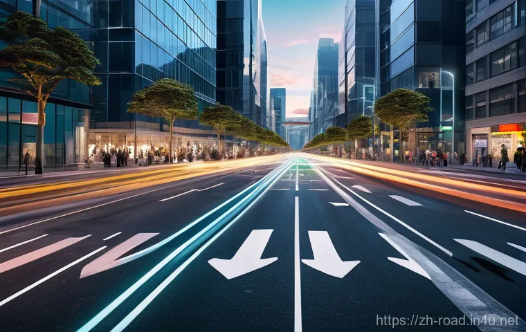 도로교통사 실무 과정에서의 도전과 기회 - **Prompt 1: Futuristic Urban Intersection with AI Traffic Management**
    "A vibrant, wide-angle st...