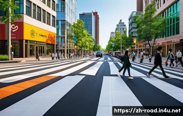 도로교통사와 관련된 최신 정책 - **Prompt 1: Urban Harmony at a Smart Crosswalk**
    A vibrant, sun-drenched cityscape with modern a...