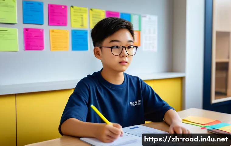 도로교통사 필기시험 합격률 높이는 법 - A diligent young student, appearing to be of East Asian descent, sits focused at a brightly lit, org...