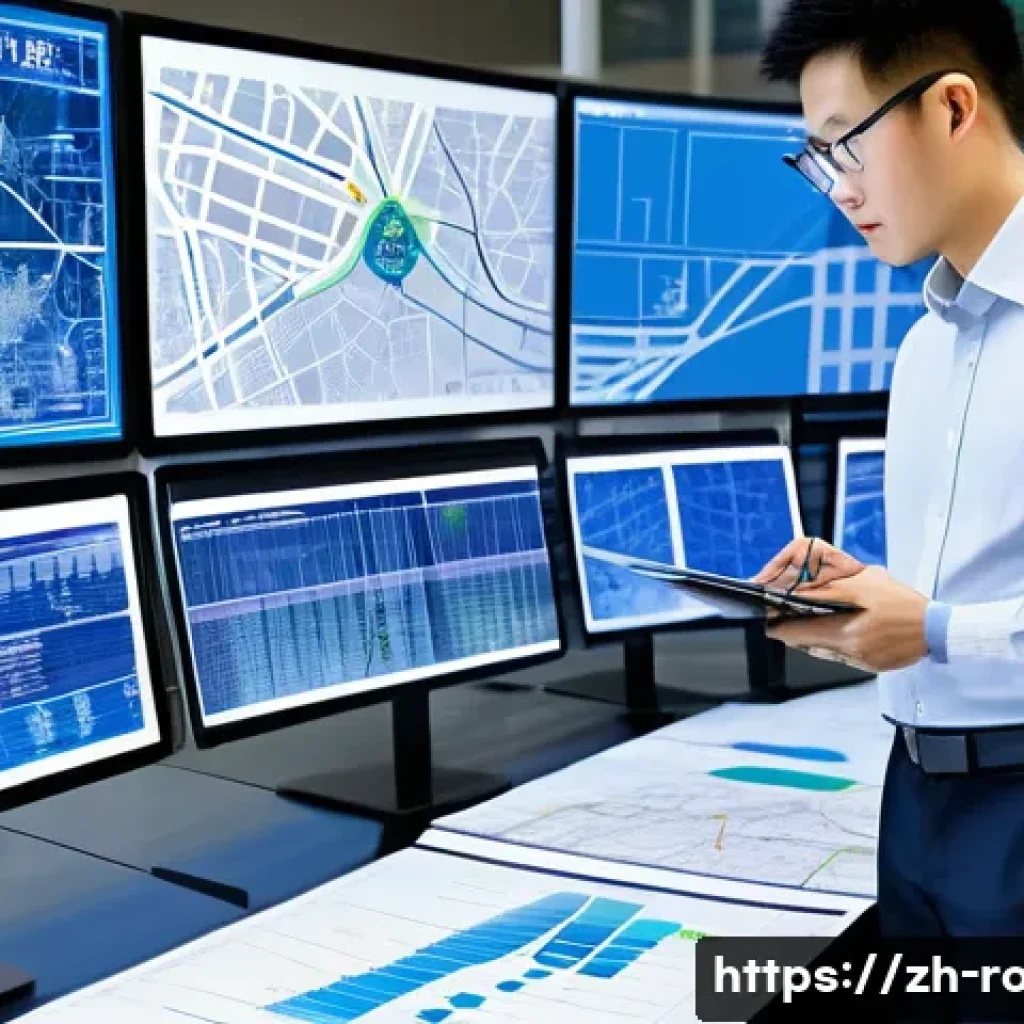 도로교통사와 교통안전 전문가 차이 - A detailed urban traffic planning scene showing a professional road traffic engineer at work: the en...