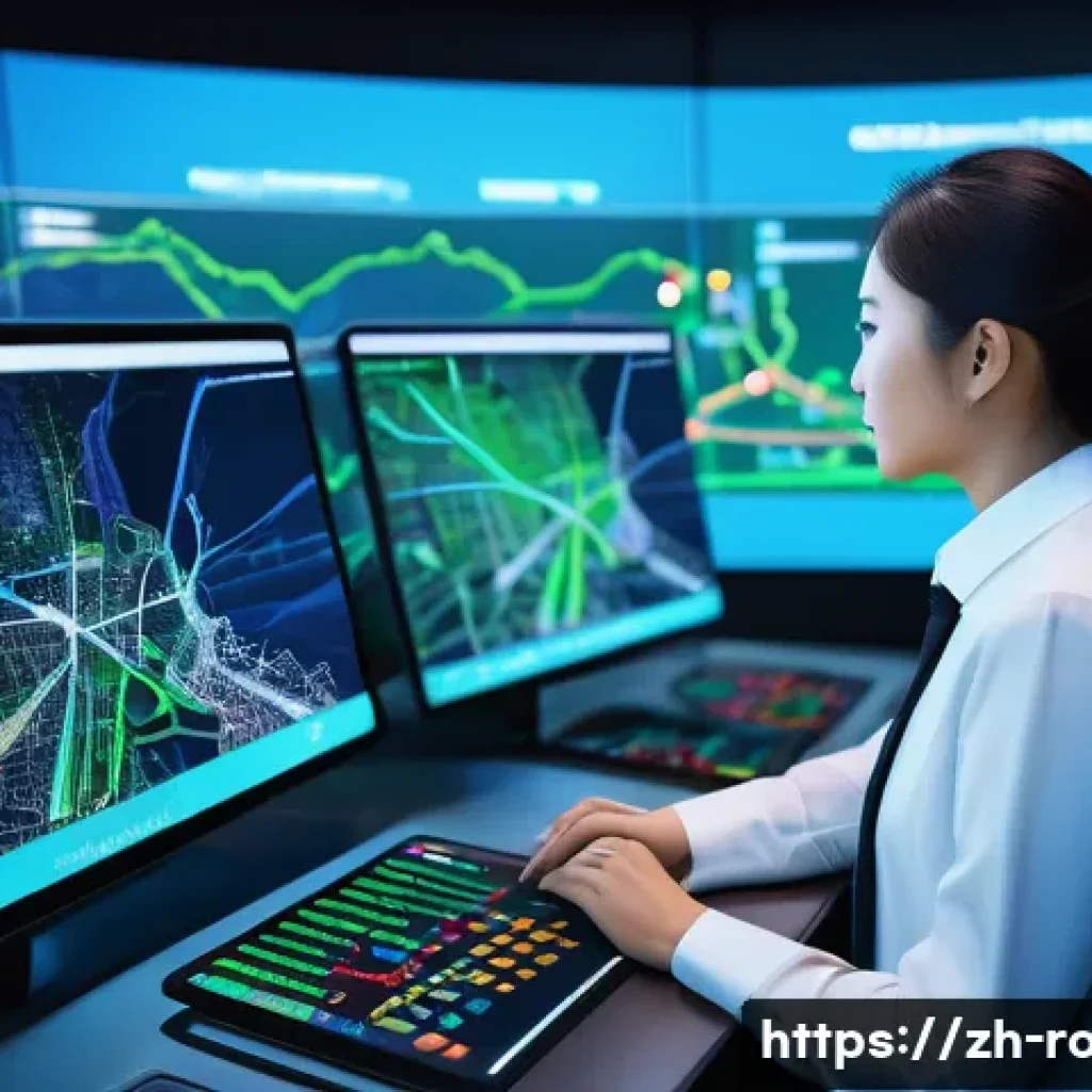 도로교통사 경력직 연봉 변화 추이 - A modern urban smart traffic control center bustling with diverse professionals in business casual a...