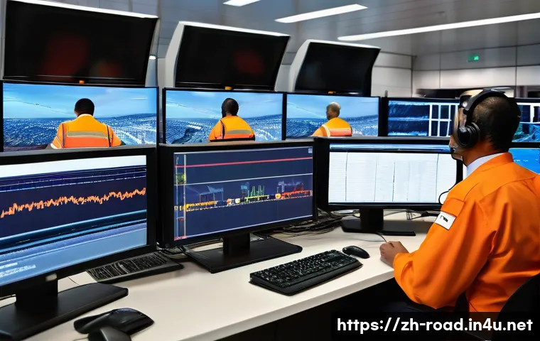 도로교통사 직무의 직업 만족도 - A busy urban traffic control center during rush hour, featuring a diverse group of professional traf...