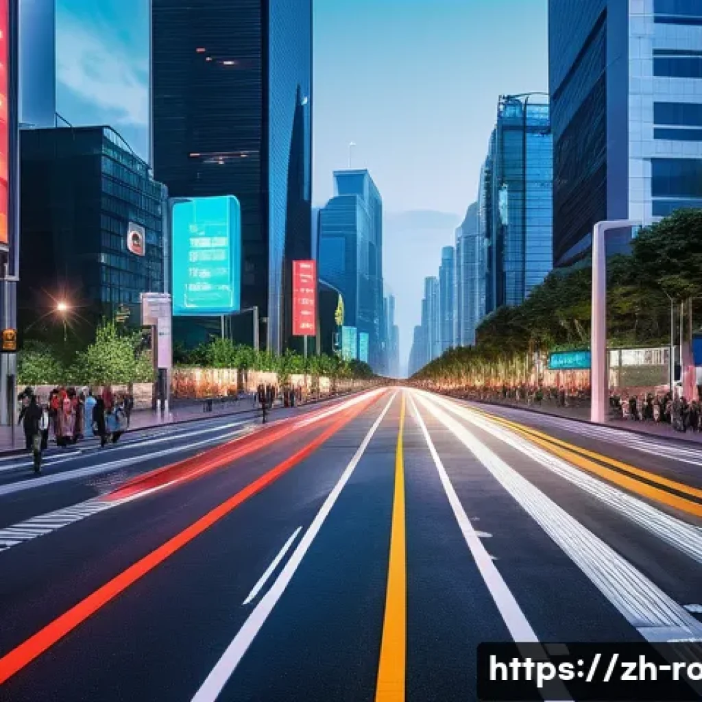 도로교통사 직무 수행을 위한 기술 - A futuristic urban traffic intersection at dusk with advanced smart traffic signal lights equipped w...