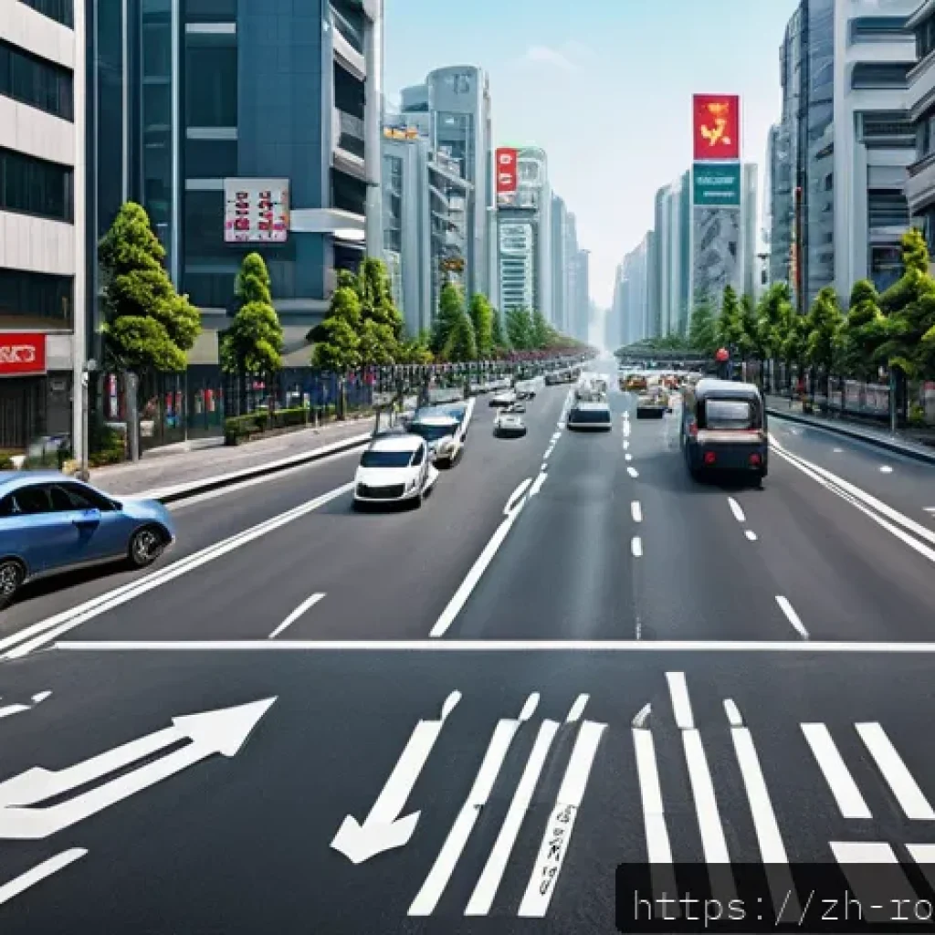 도로교통사 시험 관련 최신 법령 - A modern urban intersection scene under clear daylight, featuring advanced traffic signals with illu...