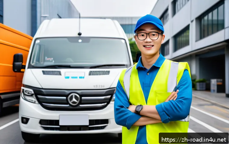 도로교통사 자격증의 활용 분야 - A professional logistics delivery driver wearing a clean uniform and safety vest, confidently standi...