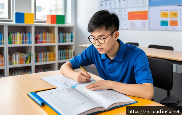 도로교통사 시험 준비를 위한 학습 방법 추천 - A detailed, modern study room scene showing a young Chinese adult sitting at a tidy desk with a larg...