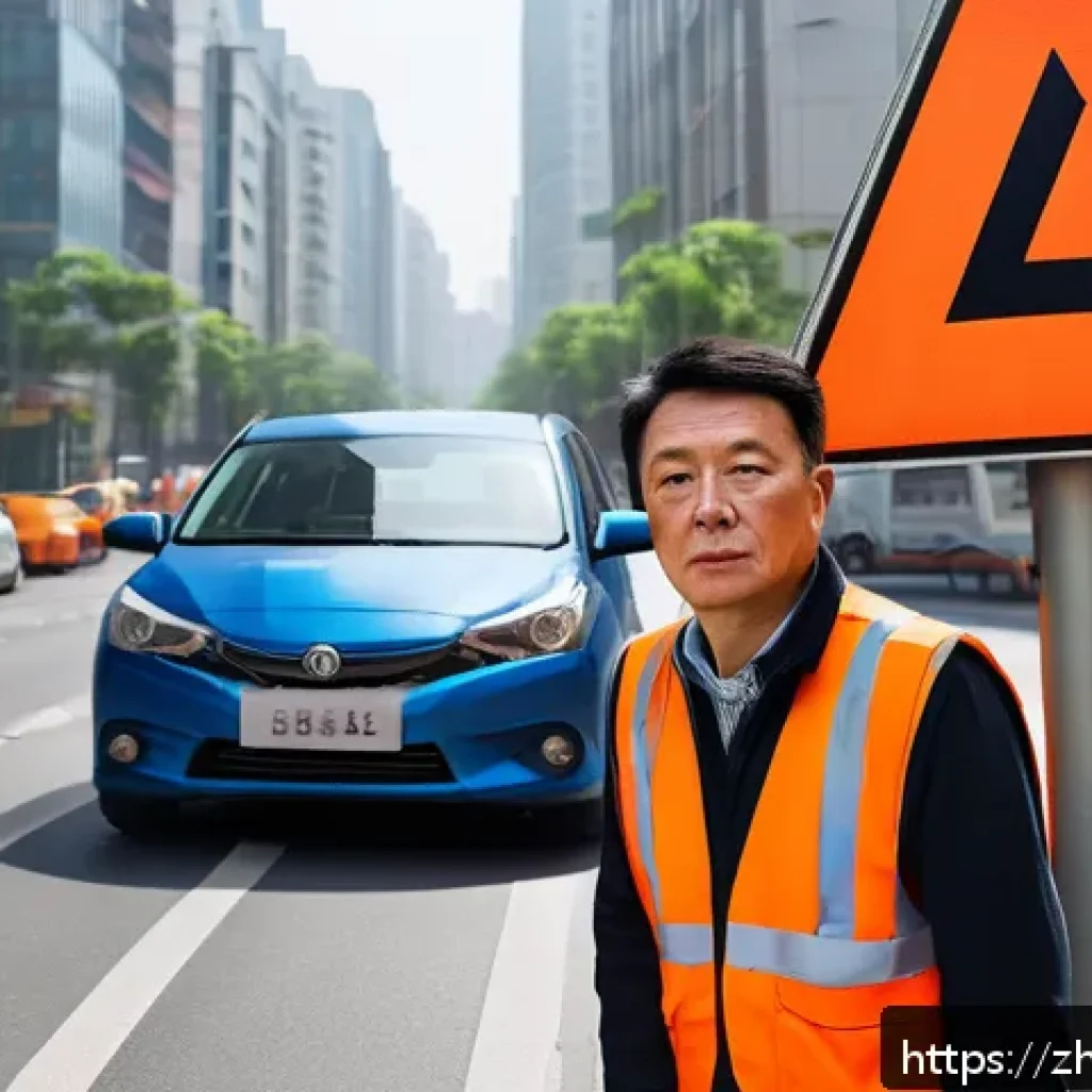 도로교통사 실습 과정 리뷰 - A calm and composed middle-aged Chinese driver wearing casual clothing and a safety vest, standing b...