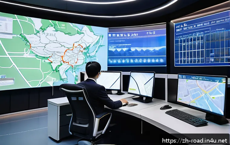 도로교통사 이직 시 연봉 상승 비결 - A modern urban smart traffic control center interior, featuring diverse professionals in business ca...