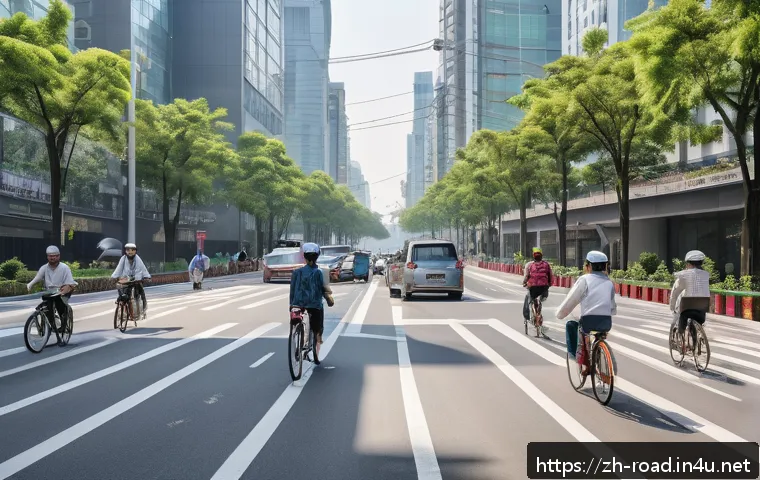 도로교통사 시험과 관련된 최신 법률 - A modern urban street scene under clear daylight, featuring a diverse group of responsible drivers w...