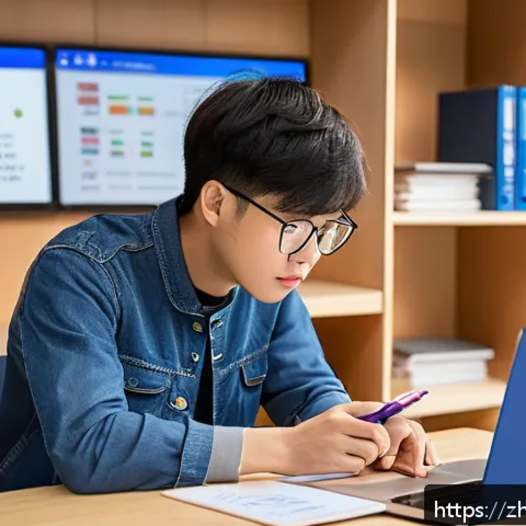 도로교통사 필기시험에서 실수 줄이기 - A modern study scene showing a young Chinese adult sitting at a clean desk in a bright room, intense...