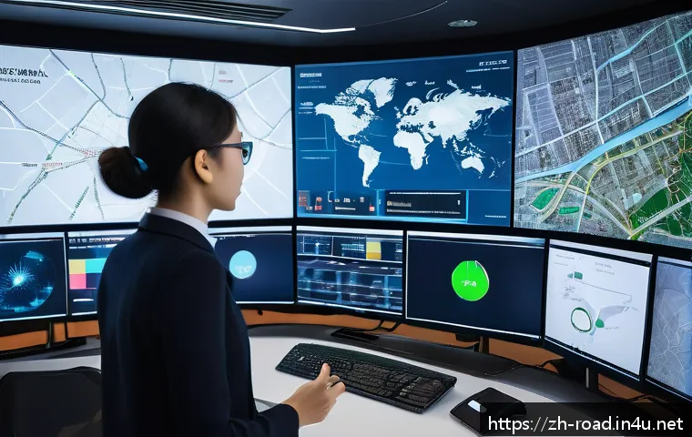 도로교통사 경력직으로의 성공적인 전환 - A modern smart traffic control room scene, showing a diverse team of young professionals collaborati...