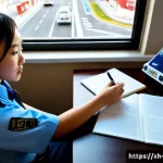 도로교통사 시험 준비를 위한 학습 방법 정리 - Photorealistic study scene for road traffic police examination preparation, a focused young adult se...